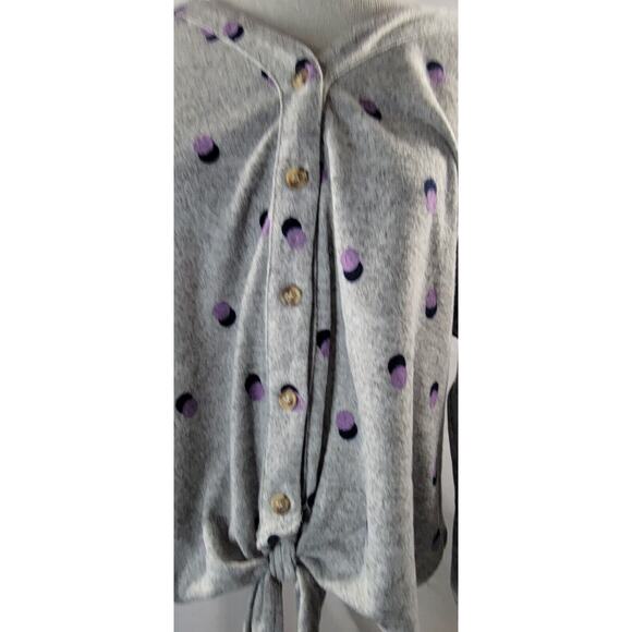 Perch By Blu-Pepper Womens 1X Gray Polka Dot Button Up Crop Tie Bottom Sweater - Picture 3 of 6
